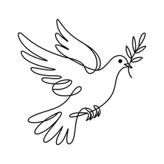 Fototapeta premium Dove with Olive Branch: Continuous Line Drawing, Peace, Hope, and Freedom Symbolism.