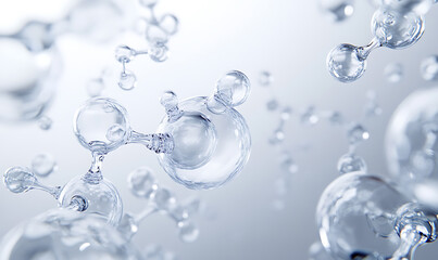 Futuristic Glass and Water Molecular Designs: A Conceptual Exploration of Advanced Skincare and Cosmetic Innovation, Blending Organic Patterns, Bioluminescence, and Minimalist 3D Aesthetics