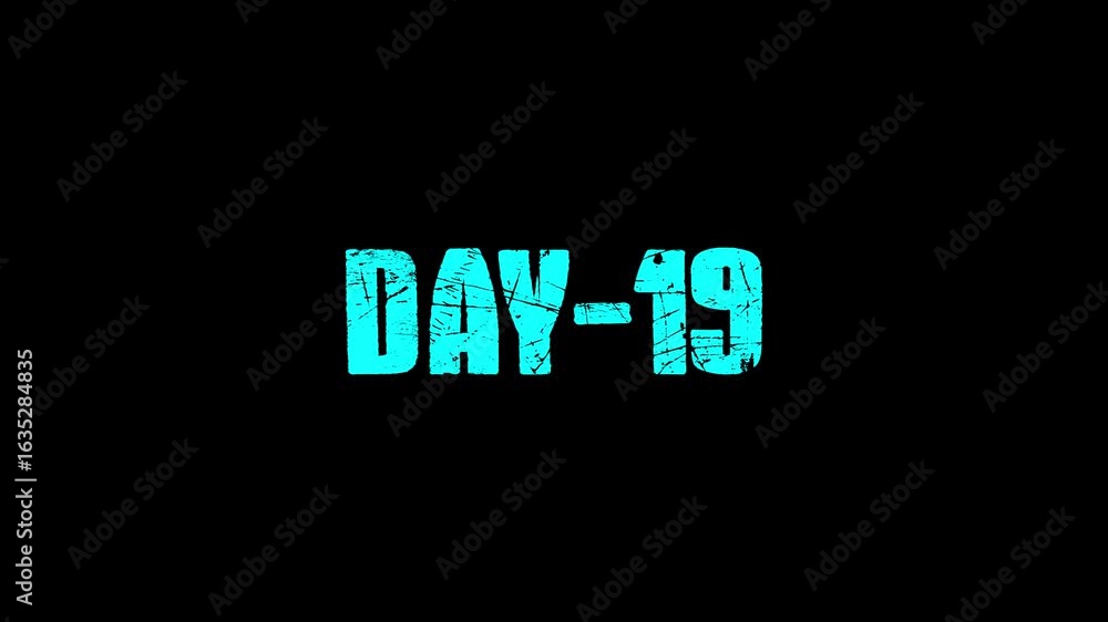 Poster month and week 19 day animation. 19 day text motion. display day text 4k video footage. number icon.