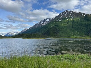 Alaskan lake and mountains 