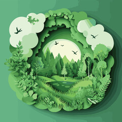 Paper art of green nature and earth day concept background template.Ecology and environment conservation concept.Vector illustration