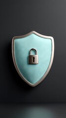 Teal Security Shield with Silver Padlock Icon on Dark Background