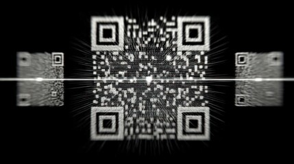 QR Code Animation with Laser Scan and Barcode Scanner on Black Background