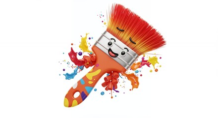 Colorful happy paintbrush with splatters