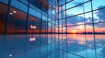 Fototapeta premium Interior of Modern Building with Sunset Reflected in Windows
