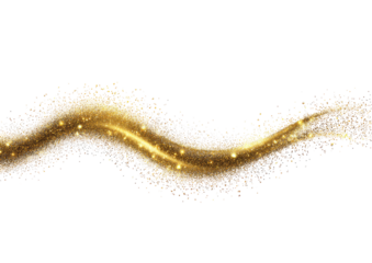 Abstract gold wavy stream of glittering particles on a black background