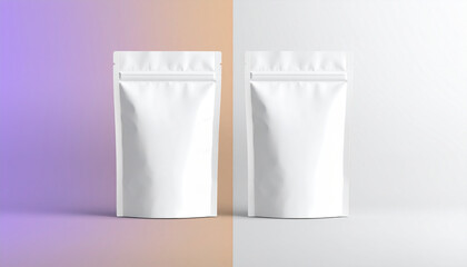 Product packaging template of two white stand-up pouches for branding