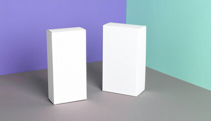 Naklejka premium Two White Blank Product Boxes on a Colorful Background Mockup