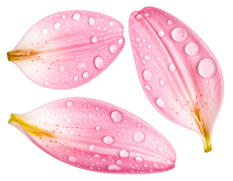Macro Close-Up of Dew-Covered Pink Lily Petals, Abstract Cropped View, Transparent PNG