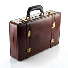 Classic leather briefcase with golden clasps and handle