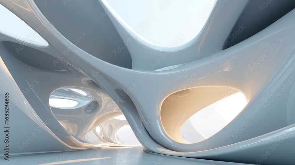 Poster abstract futuristic white architecture interior; light; design; background; 3d render