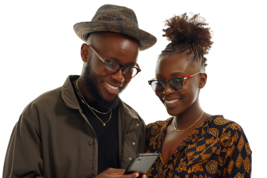 Two trendy persons with a phone. Can be used as a branding design and as a background image.