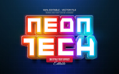 Neon Tech Glow 3D Text Effect for Poster, Logo and T-Shirt Template