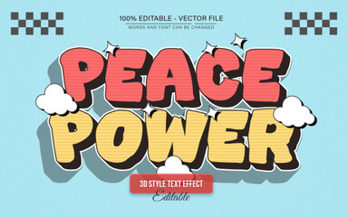 Peace Power Retro Y2K 3d text effect with Cloud, Sparkle Ornament for Poster, Logo and T-Shirt Template