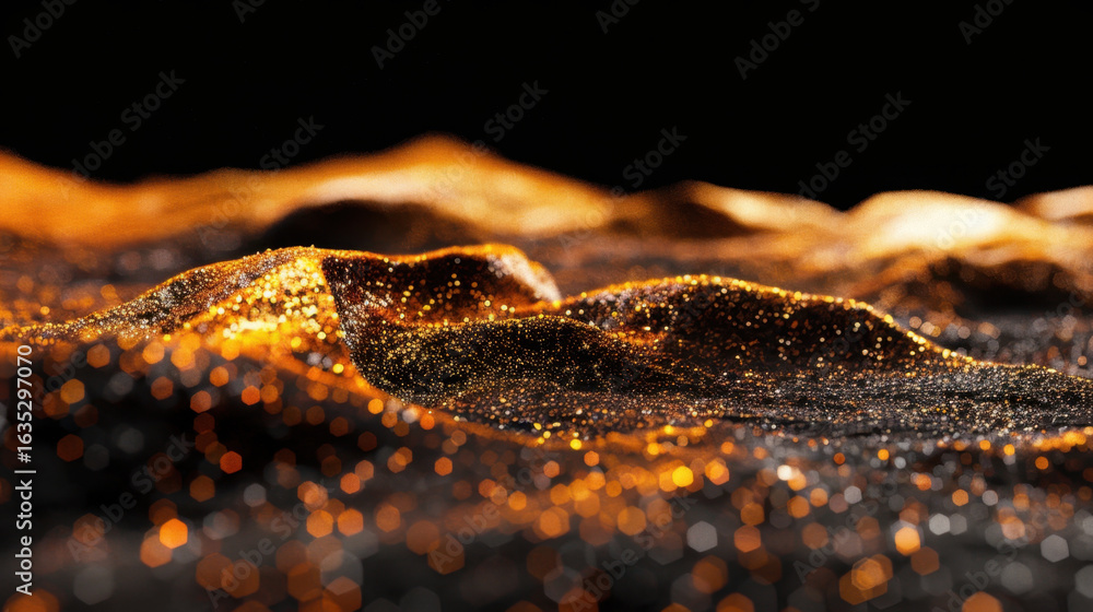 Poster mesmerizing landscape of shimmering golden particles creates enchanting visual effect, resembling my