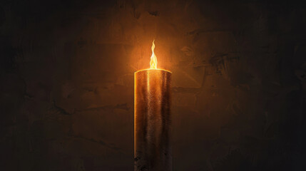 Glowing candle stands tall against dark background, casting warm and inviting light. flickering flame creates serene atmosphere, perfect for relaxation or meditation
