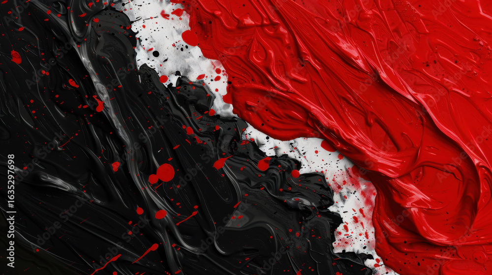 Aufkleber vibrant abstract painting featuring bold red and black colors with dynamic textures and splashes, cr
