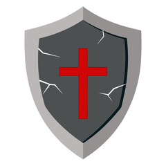 Obraz premium Cracked shield with red cross symbol