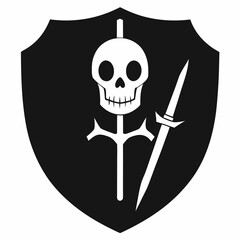 Skull and sword emblem on a black shield