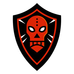 Red skull emblem on black shield with sharp edges
