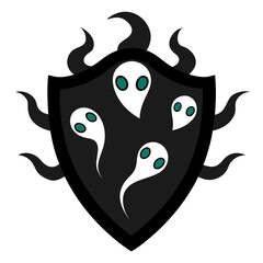 Spooky shield with ghostly figures and tentacles