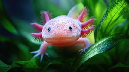 Obraz premium Close-up of a playful axolotl.
