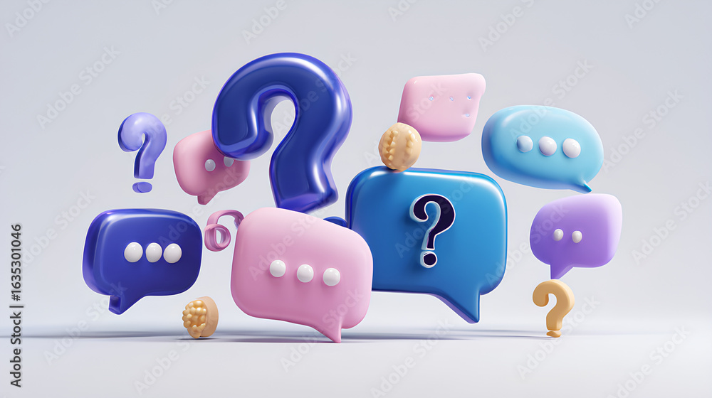 Poster a survey chat speech bubbles with question mark symbol. clarification, question, faq, qa concept. su