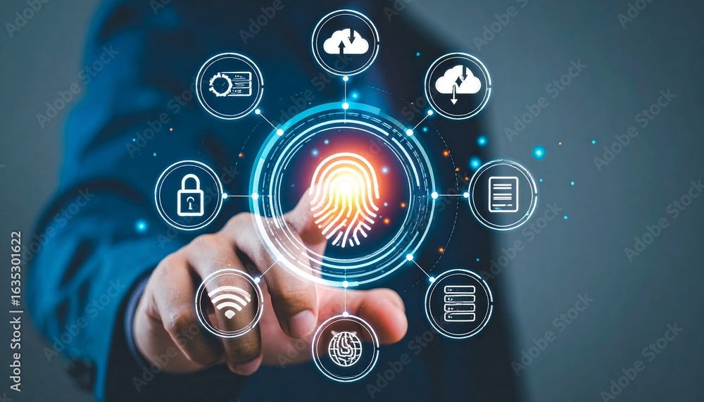 Poster innovate with biometric data protection using digital fingerprint technology for secure cloud soluti