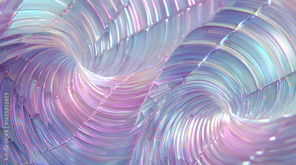 Poster abstract 3d background with glass spiral swirl effect of rows square plates. holographic gradient li