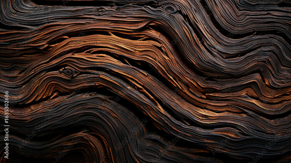 Poster textured wood surface with intricate patterns and rich, warm tones. flowing lines create sense of mo