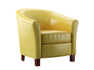 Modern yellow leather tub chair comfortable seating furniture design, Isolated On Transparent Background, Png, Cut Out