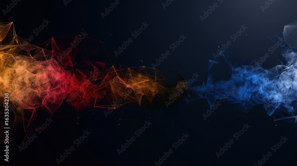 Poster vibrant abstract background featuring blend of red, orange, and blue colors, creating dynamic and en
