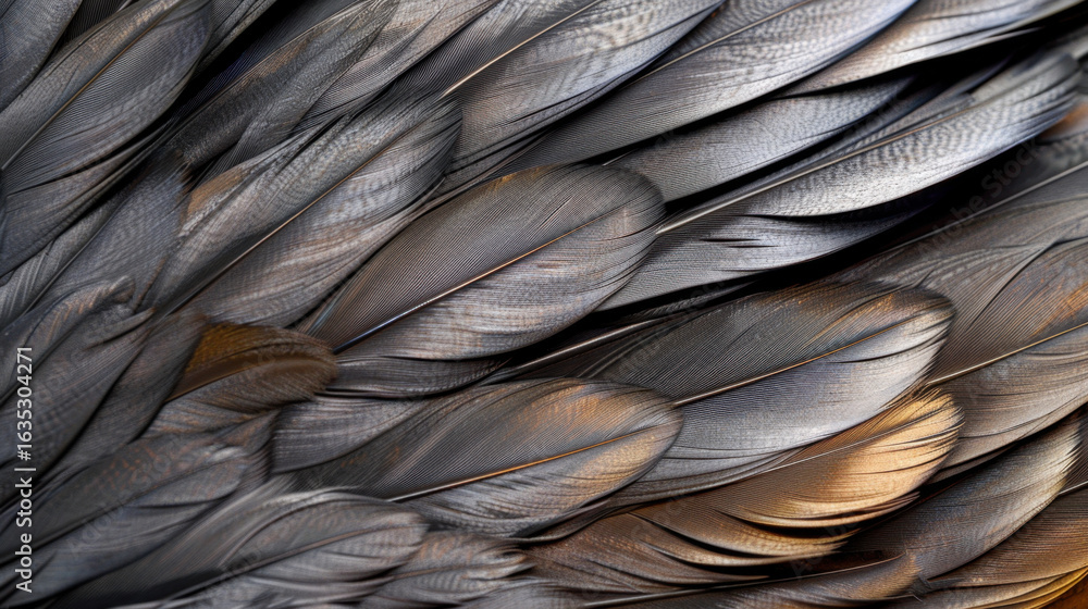 Aufkleber feathers display intricate textures and patterns, showcasing blend of dark and light shades. delicat
