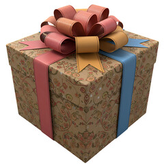 3D Illustration Of A Wrapped Gift Box With Colorful Bow and Ribbons Isolated