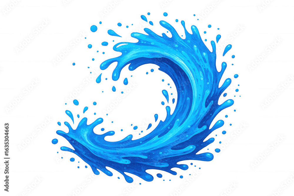 Poster refreshing blue water dynamically splashing, creating a circular shape, perfect for designs needing 