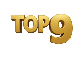 3D Gold Top Nine Number Isolated Against Black Background Design
