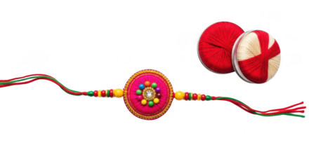 A colorful handmade rakhi, a sacred thread worn by brothers during the raksha bandhan festival, isolated on transparent background