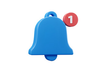 3D Illustration of a Blue Bell Icon with Red Notification on Transparent Background