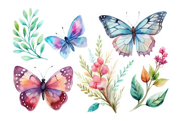 watercolor Butterfly Bush Branch vector illustration isolated on white background