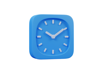 3D Illustration of a Blue Square Clock Isolated on a Transparent Background