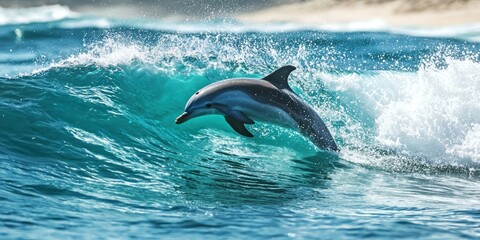 Naklejka premium A Dolphin Playing in Ocean Waves