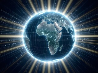 Obraz premium Global network connections with Earth glowing, representing technology, communication, and the future.
