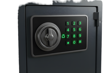 3D Illustration of a Safe with Green Digital Keypad in Black Isolated Background