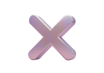 3D Illustration of a Shiny Metallic X Symbol with Gradient Color on Transparent Isolated Black Background