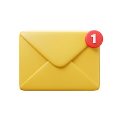 3D Illustration Of Yellow Envelope With Red Notification Badge On Transparent Background