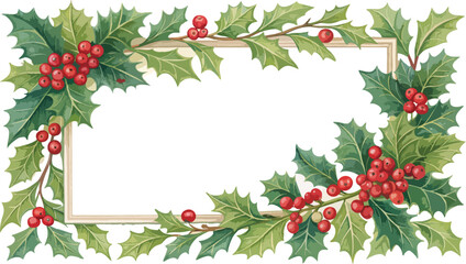 Holly Leaves Berries Christmas Frame Design.