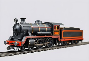 Obraz premium Antique model steam train locomotive with vintage wheels on a railway track