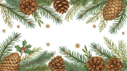 Fototapeta premium Realistic Pinecone Fir Needle Border Design.