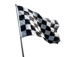 Checkered flag waving in the wind race finish line victory, Isolated On Transparent Background, Png, Cut Out