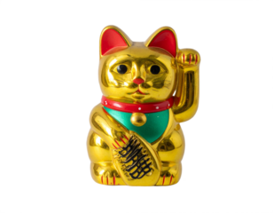 Golden Maneki Neko beckoning good fortune, bringing prosperity and luck to your business